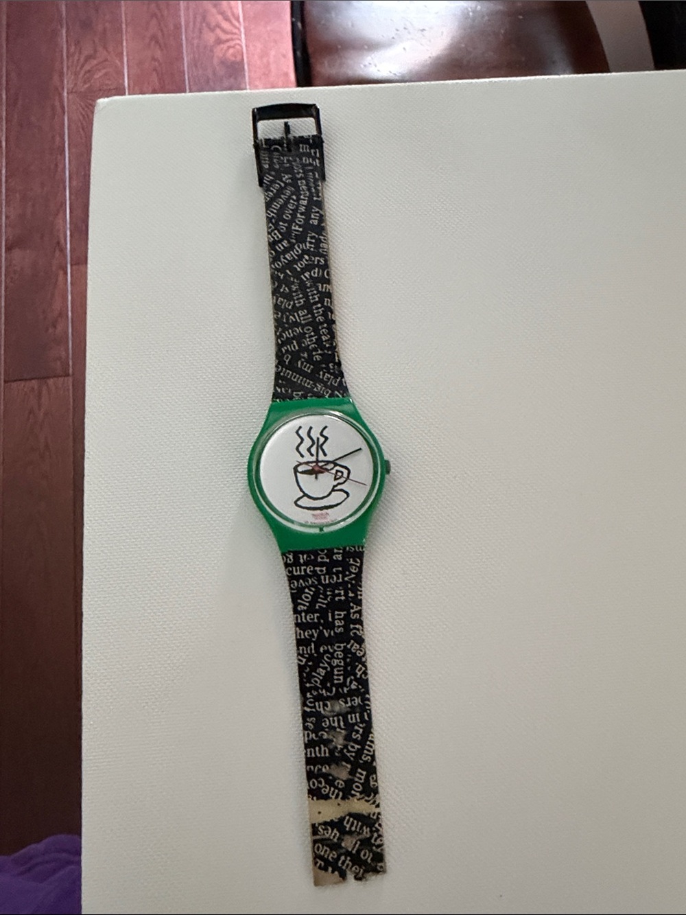 Green Coffee Cup Analog Smartwatch-Style Watch with Black Text Band